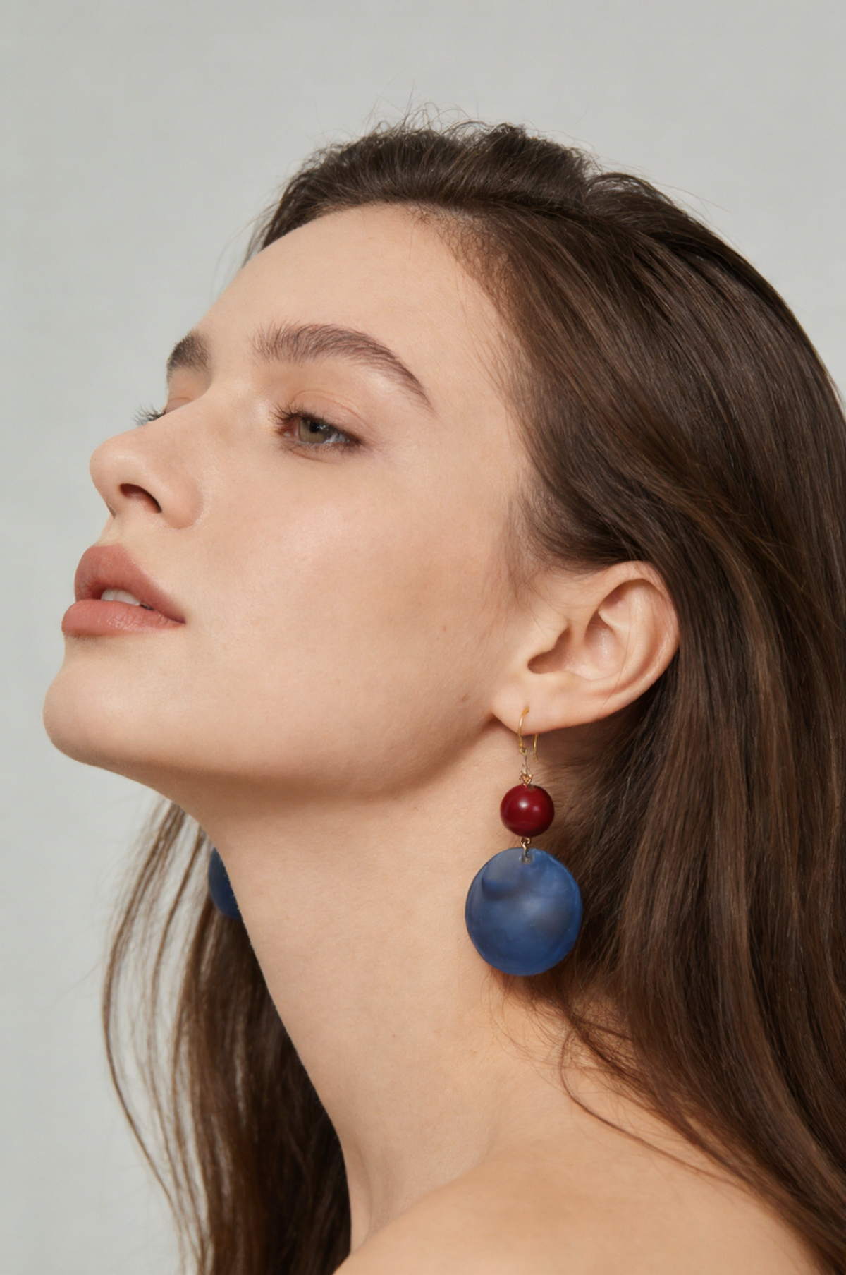 Vintage Red & Blue Cloudy Round Disc Earrings