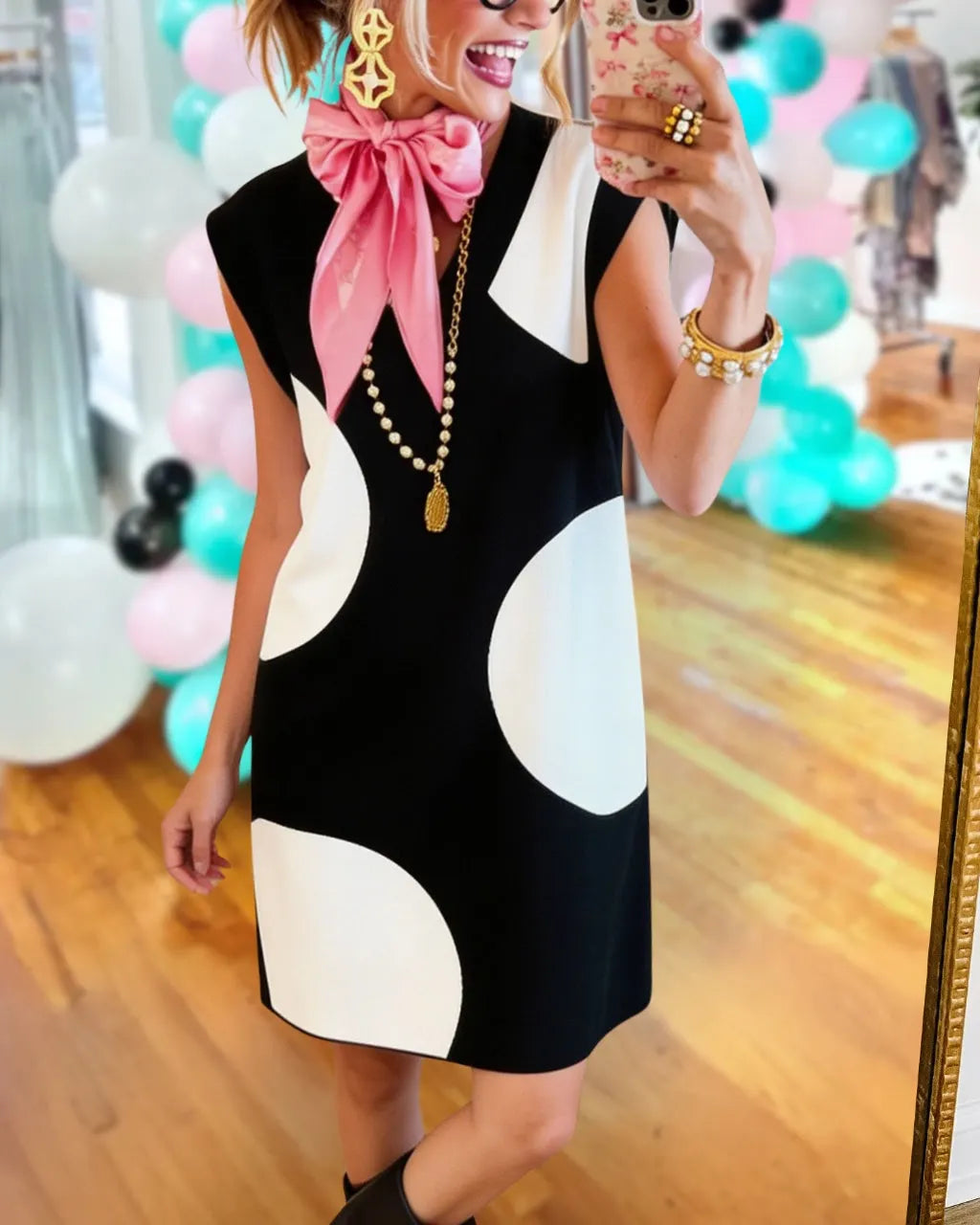 Large Polka Dot Sleeveless Dress