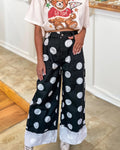 Polka Dot Roll Up Denim Pants
