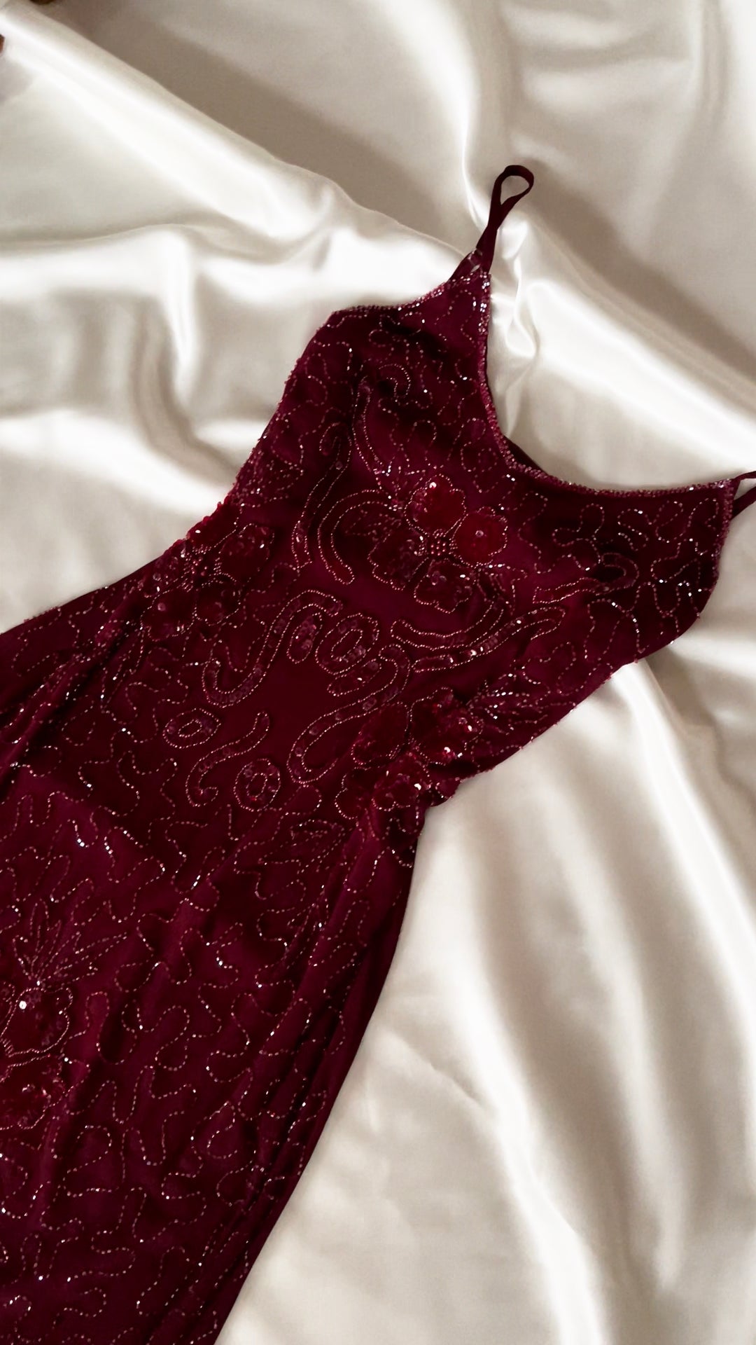 Women's Beaded Satin Camisole Dress with Fitted Waist