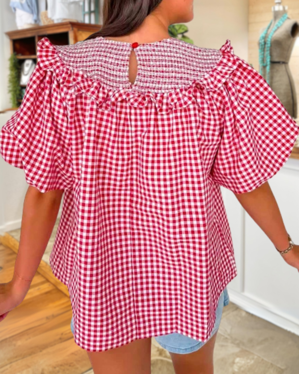 Game Day Plaid Embroidered Pleated T-shirt