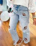 Football Themed Sequined Jeans
