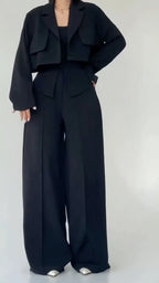 Taupe Cropped Blazer Two-Piece Pants Set