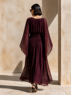 Cape Sleeve Gathered Maxi Dress