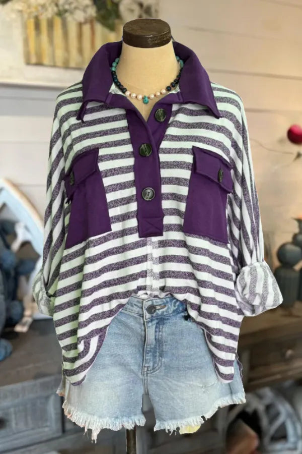 Oversized Button-Down Striped Shirt