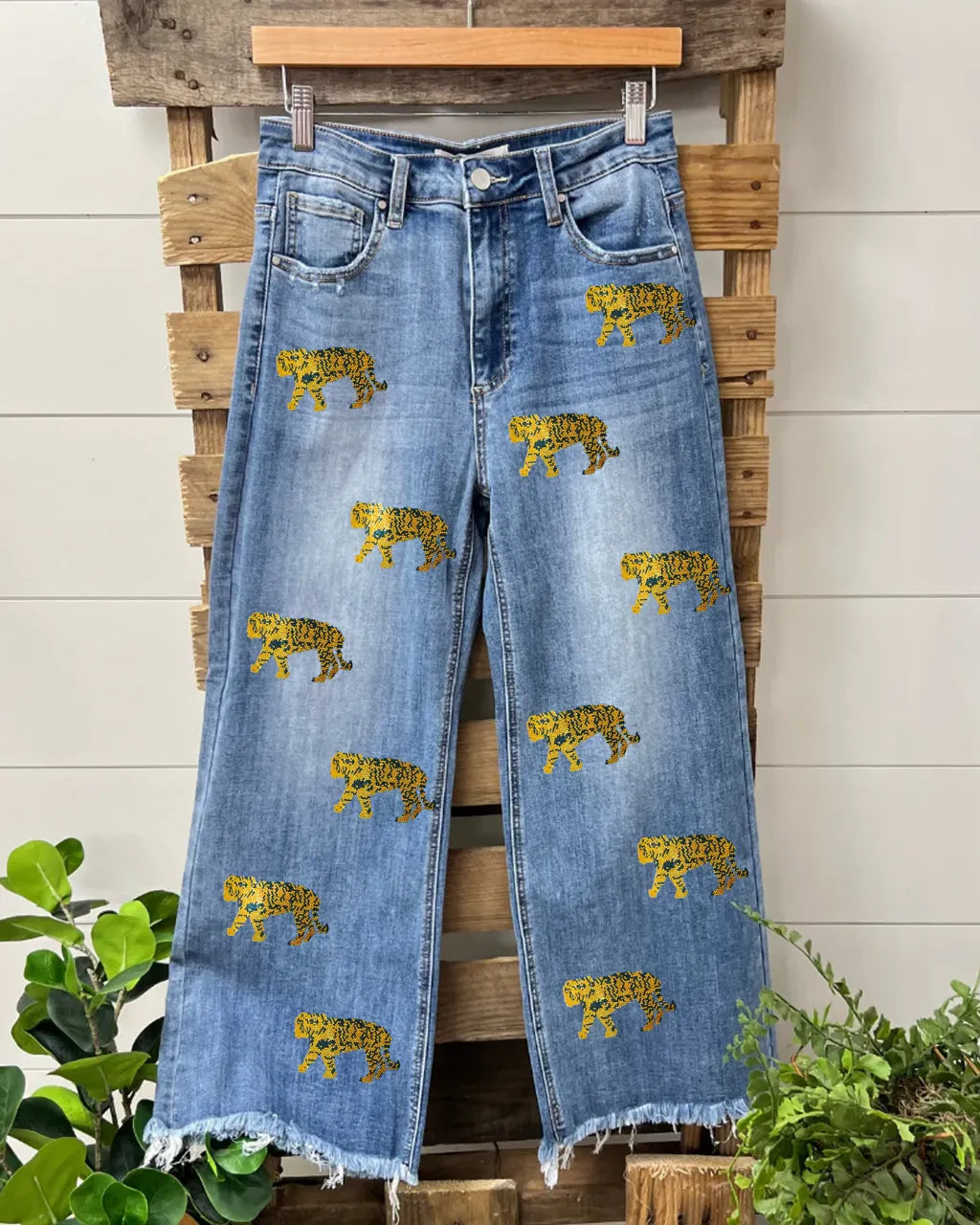 Tiger Sequined Denim Pants