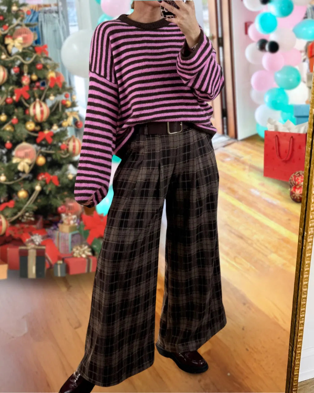 Stylish Plaid Wool Wide-leg Pants