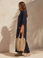Contrast Stripe Half-Zip Maxi Dress