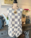 Checkerboard Sleeveless Shorts Set