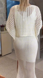 Crochet Knit Top And Midi Skirt Set