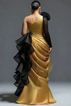 Red Black Two-Tone Ruffle Formal Maxi Dress