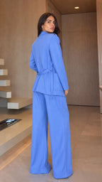 Blazer & Elastic-Waist Wide Leg Pants Suit