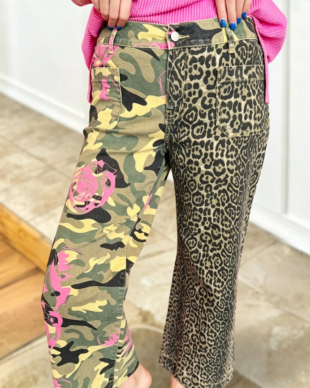Rose Camouflage Leopard Patchwork Pants