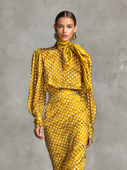 Women's Vintage Satin Polka Dot Print Shirt And Skirt Two-Piece Set (Not including scarf)