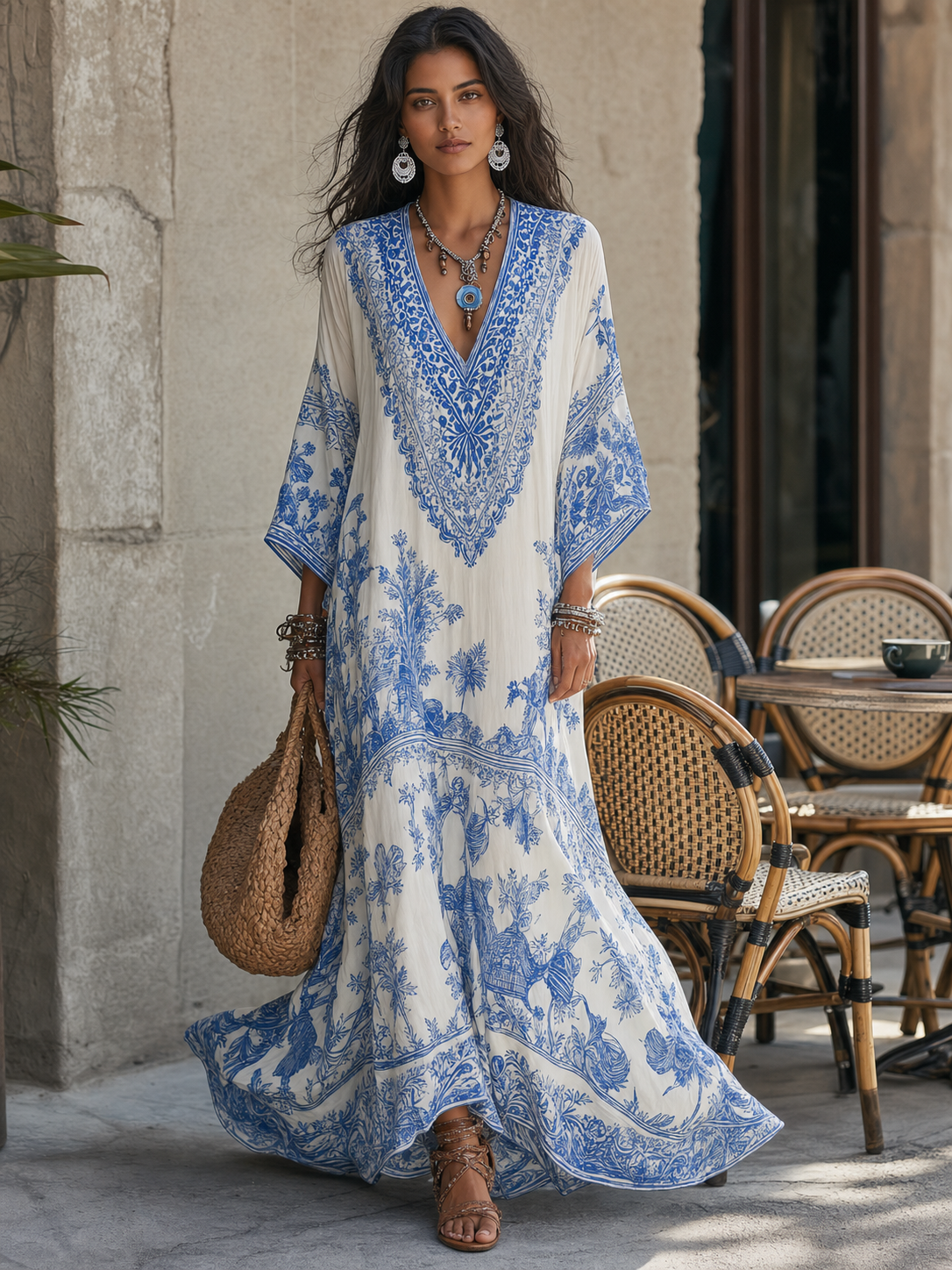 Refined Porcelain Kaftan Dress