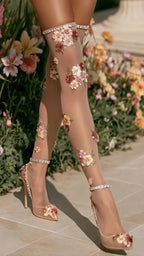Floral Rhinestone Over-the-knee Socks