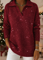 🎄 New Arrivals🔥Christmas Party Polo Collar Shiny Loose Sweater Top