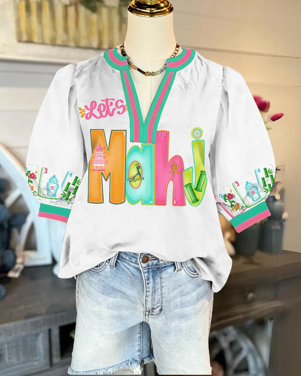 Let's Mahjong Satin Top