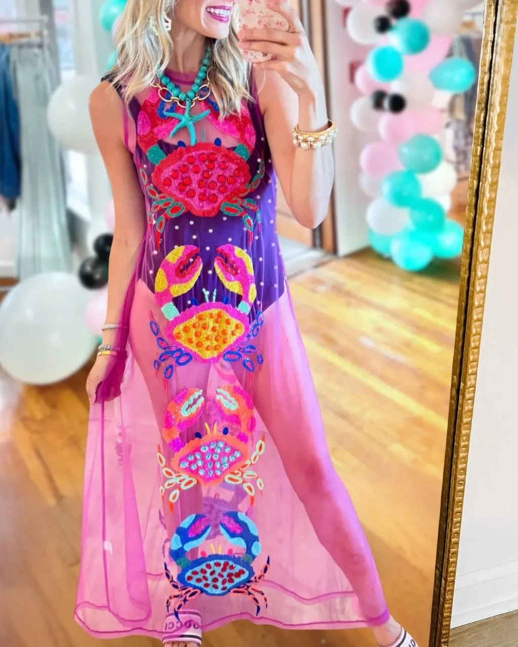 Colorful Crab Sequined Cover-up