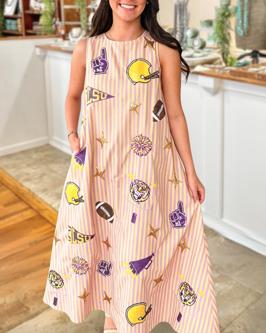 Cheering In Style Sequin Stripe Midi Dress