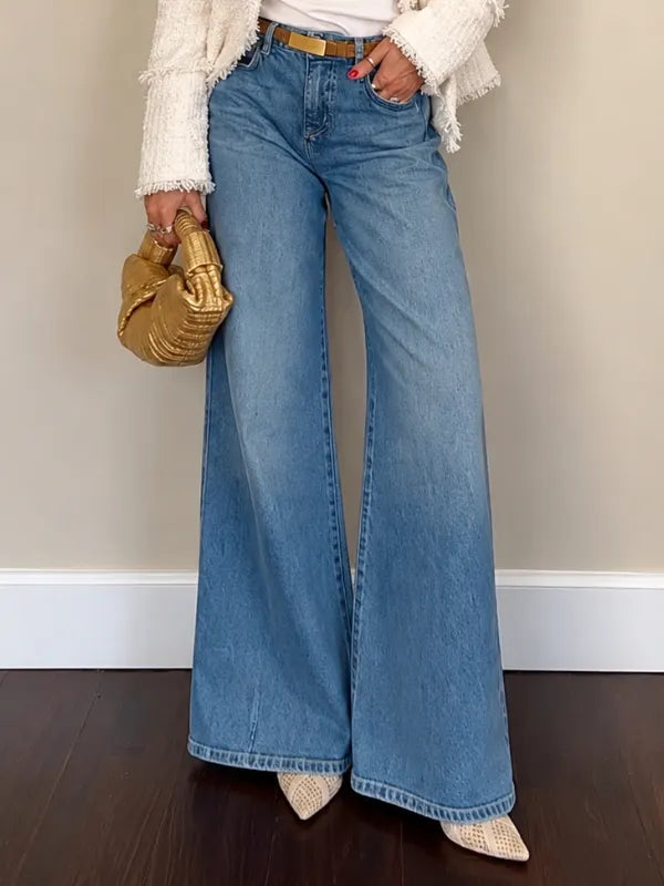 White Tweed Blazer & Wide-Leg Denim Outfit