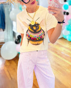 Jeweled Bee Collar Print Top