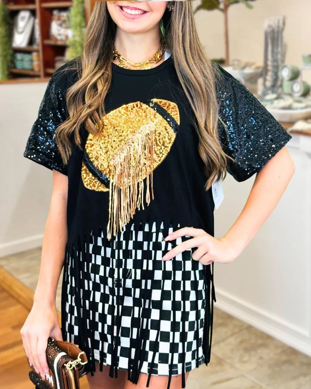 Football Sequined Tassel Top