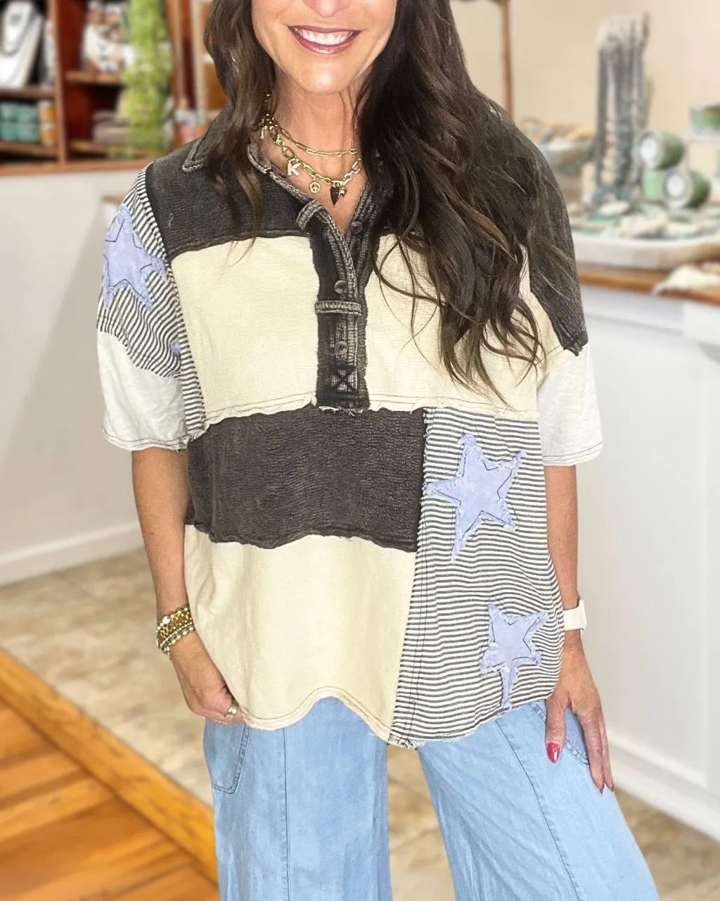Star-Patterned Patchwork Top