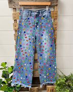 Mixed Colorful Gem Print Jeans