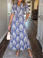 NEW🔥 V Neck Printed Elasticized Drawstring Dress- Tax Free