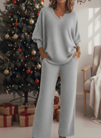 CLEARANCE SALE🔥 Christmas Sparkling V-neck Knit Top And Pants Two-piece Set