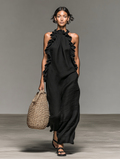 Linen Sleeveless Ruffle Maxi Dress