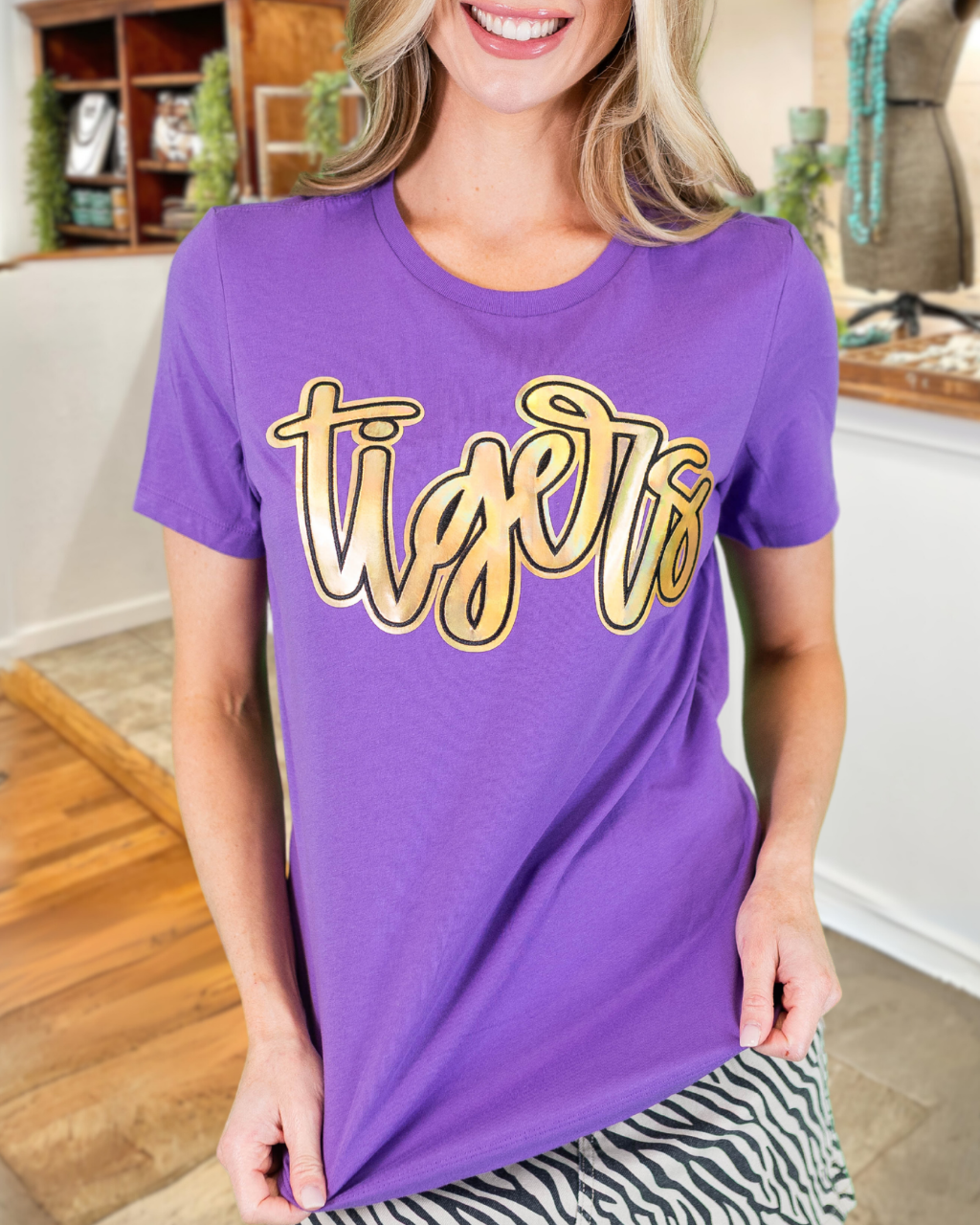 "Tigers" Print Crewneck T-Shirt