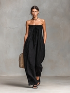 Loose-Fit Linen-Blend Strapless Tie Jumpsuit
