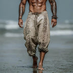 Men Viking Rune Linen Harem Pants