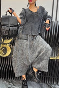 Frayed Knit Top & Drop-Crotch Harem Pants Outfit