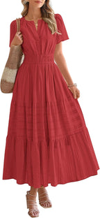 HOT SALE Womens Summer Lightweight Short Sleeve V Casual Midi Maxi Dresses