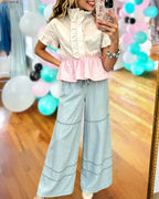 Drawstring Wide-Leg Denim Pants