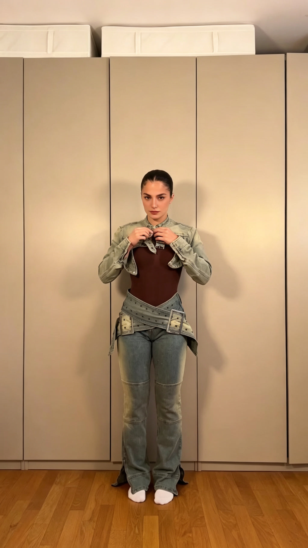Denim Bolero Jacket + Wide Belt + Flare Jeans Set | 3-Piece Denim Co-ord | Y2K Streetwear
