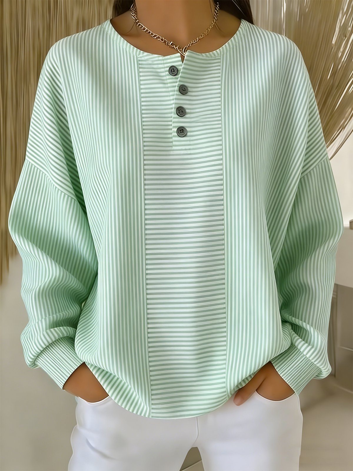 New Arrivals🔥Women Casual Others Loose Striped Sweatshirt