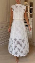 White Floral Lace Two-Piece Midi Set