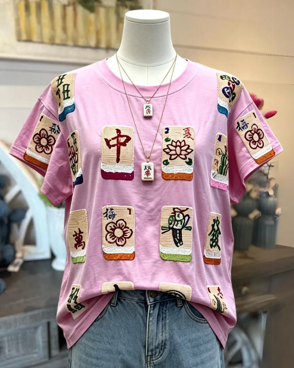 Mahjong Sequined Crewneck T-shirt