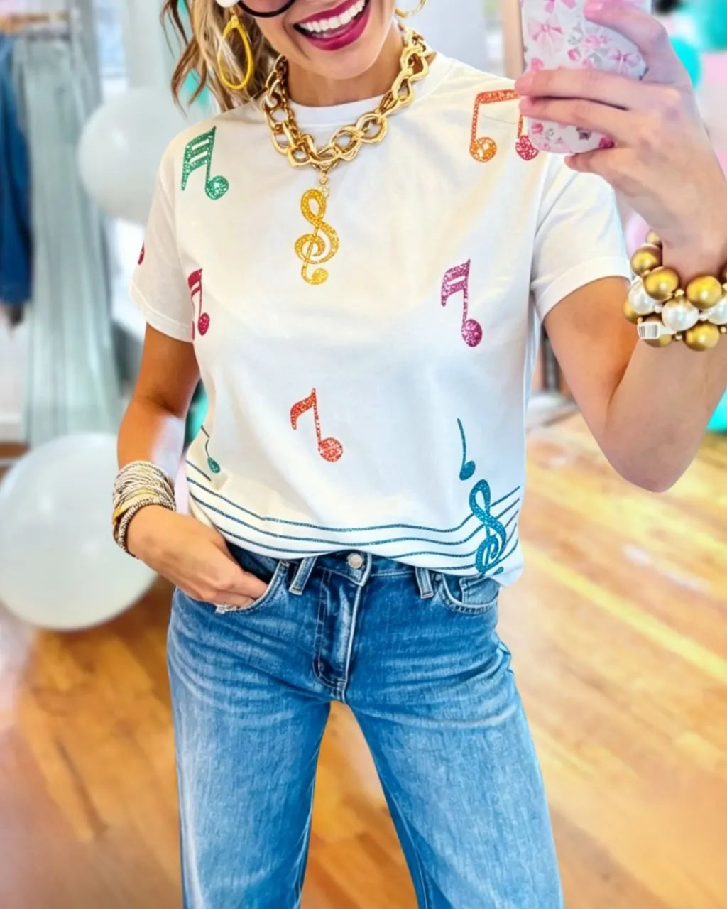 Musical Note Sequined T-shirt