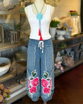 Floral Print Drawstring Denim Pants