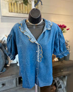 Always Works Puff  Denim Blouse
