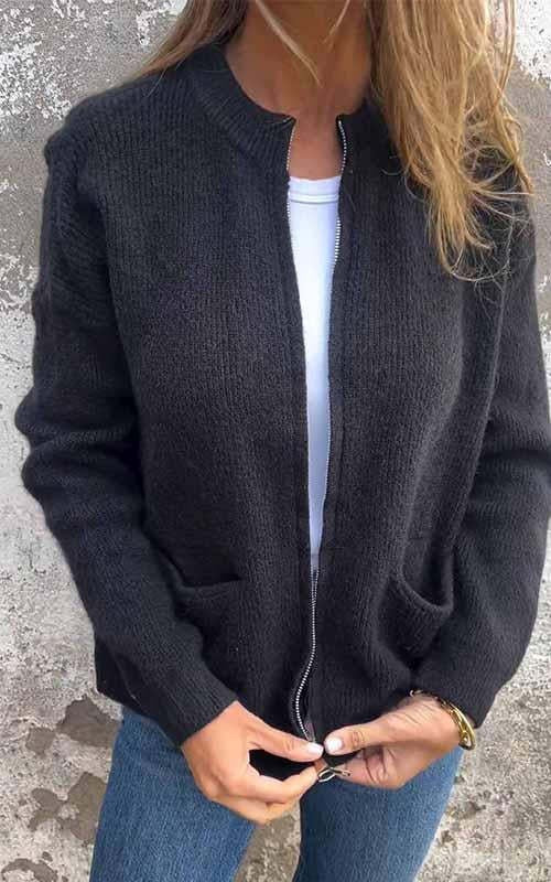 🎄Christmas Sale🔥 Women's Round Neck Zipper Knitted Jacket