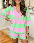 Color-blocked Half-zip Shorts Set