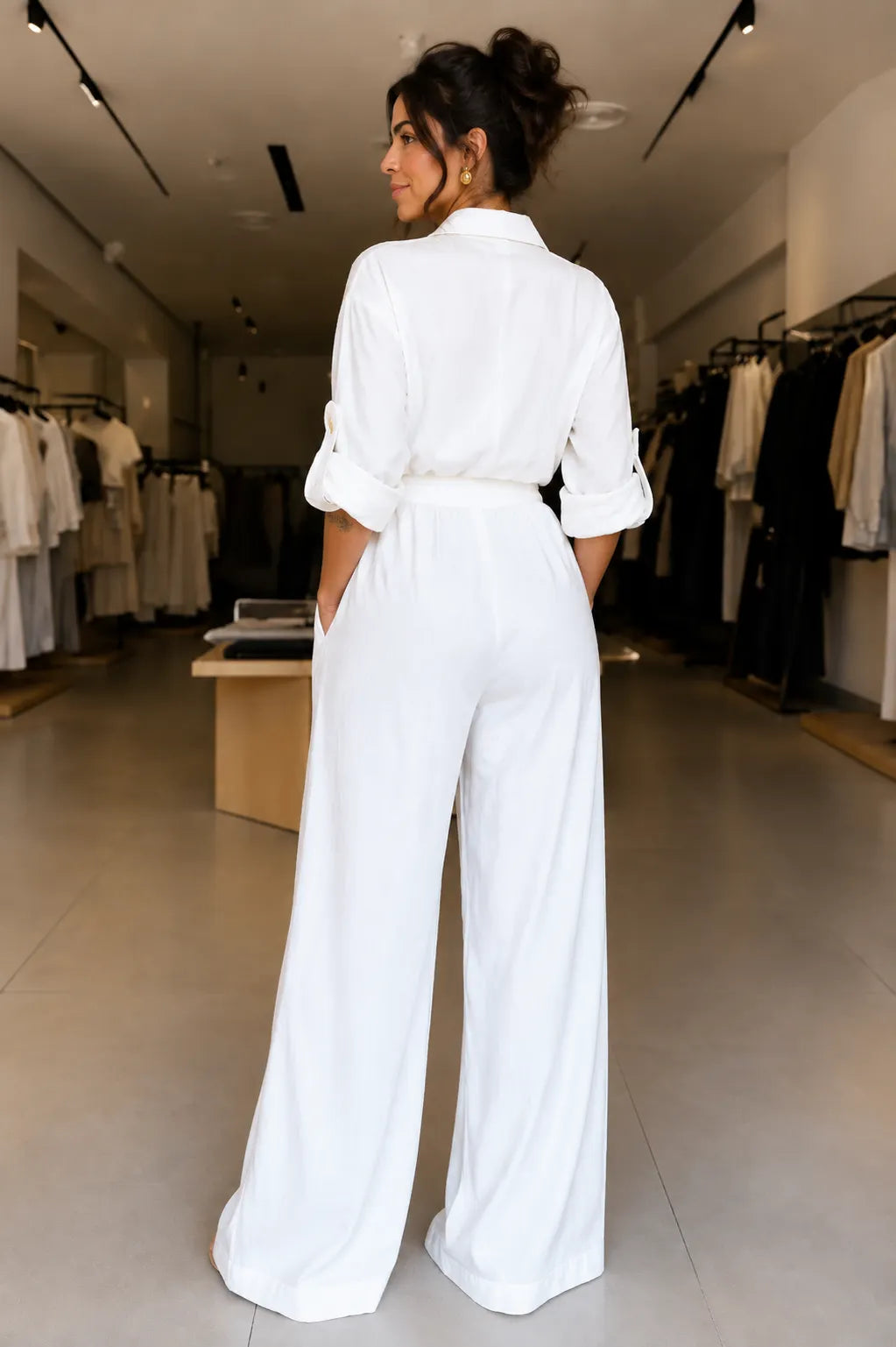 White Utility Zip-Up Jumpsuit