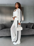 Women's Striped Cut-Out Zip-Front Set - Stylish Matching Set