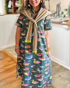 Mixed Duck Pattern Satin Dress